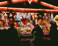 lighted store at night