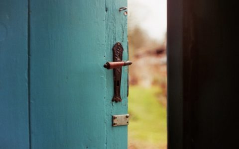blue wooden door